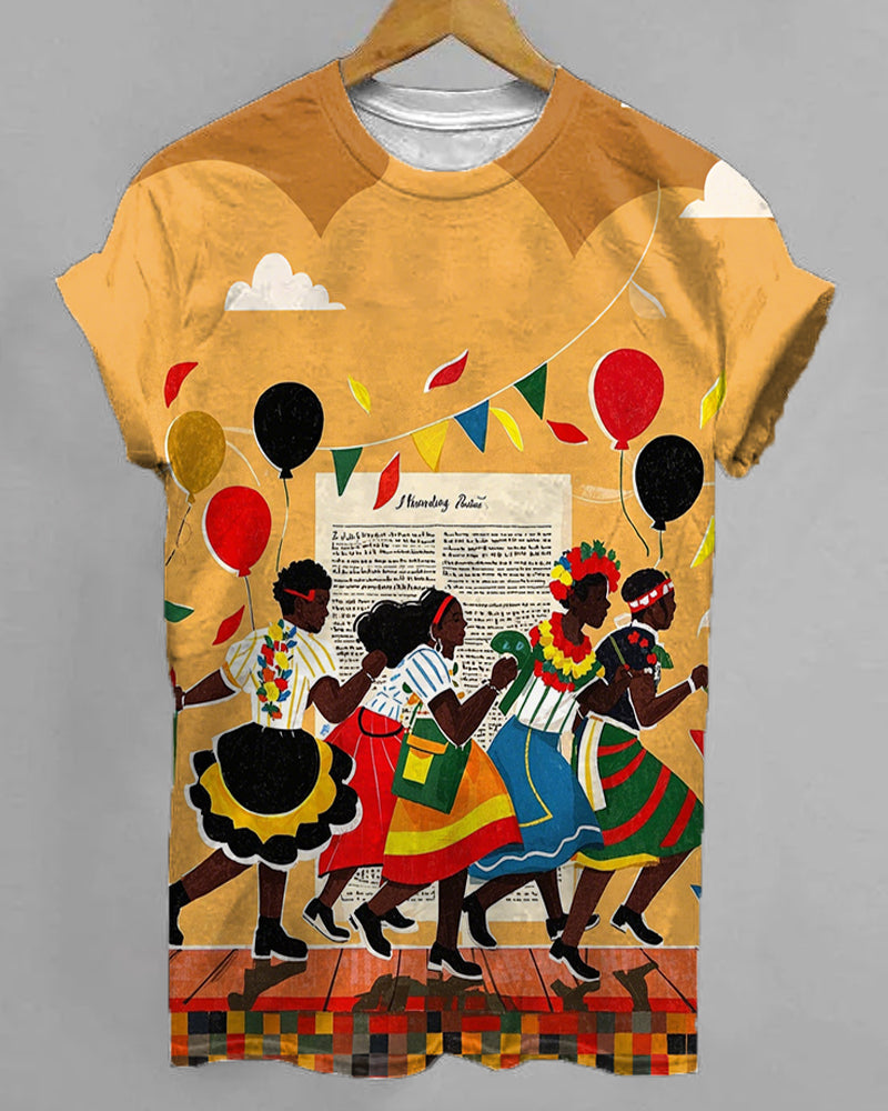 Juneteenth Black Celebration Balloon Print T-Shirt