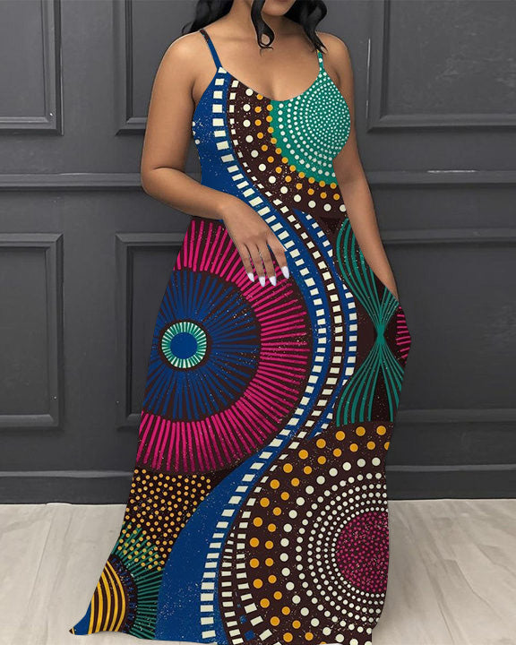 Retro Prints V-Neck Pocket Cami Dress