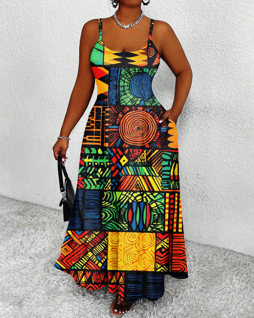 Sling African Pattern Celebrating Juneteenth Pocket Maxi Dress
