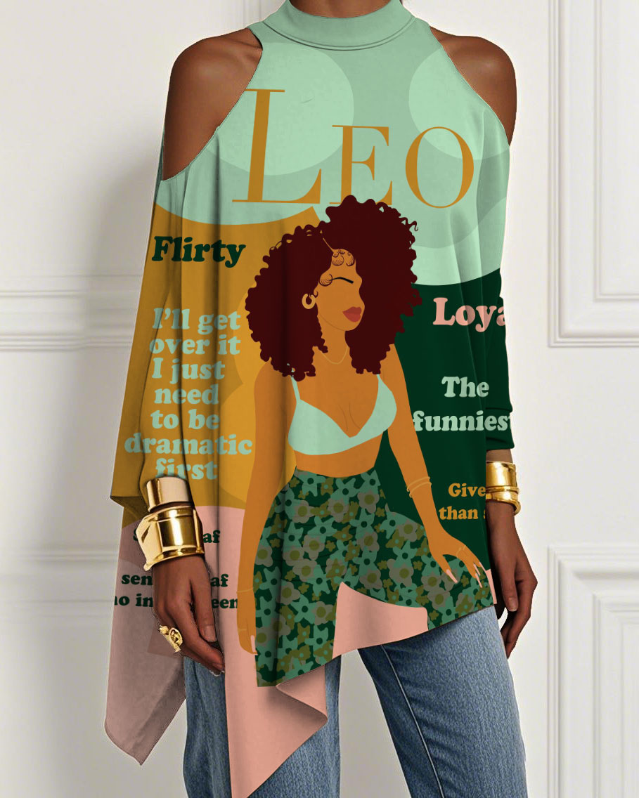 Leo Girly Season Illustration Irregular Off-shoulder Top