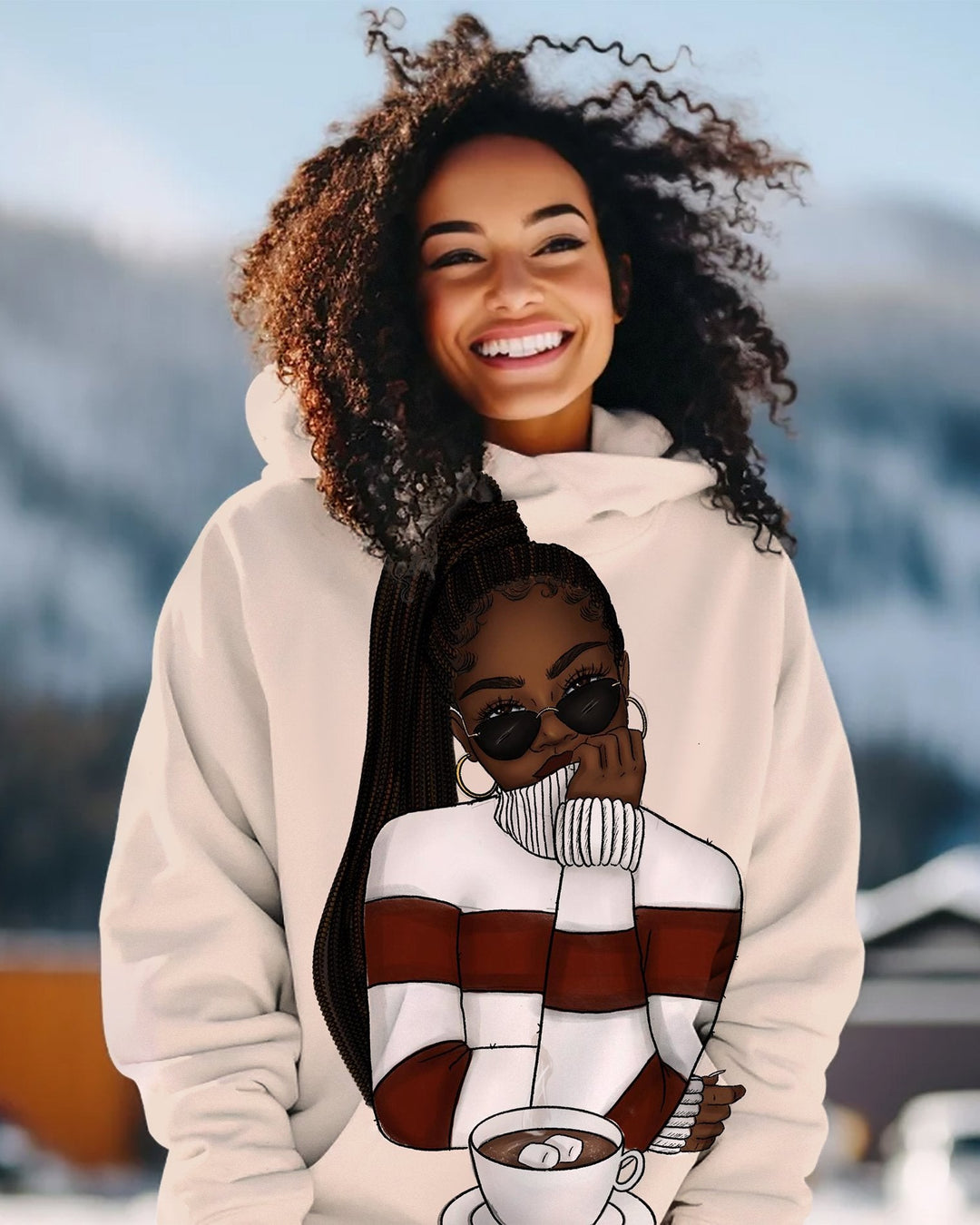 Sweater Coffee Brown Girl Long Sleeve Hoodie
