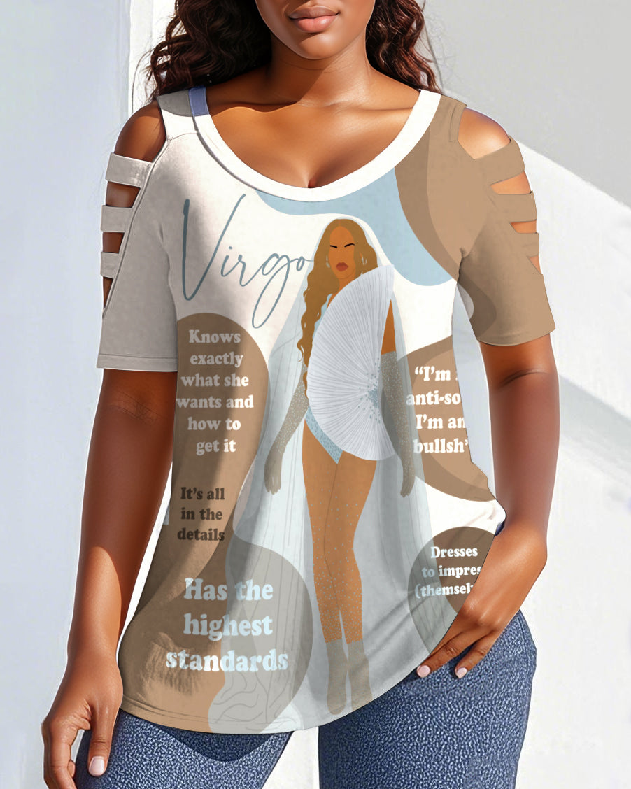 Virgo Girly Season Print Off-shoulder Short-sleeved T-shirt