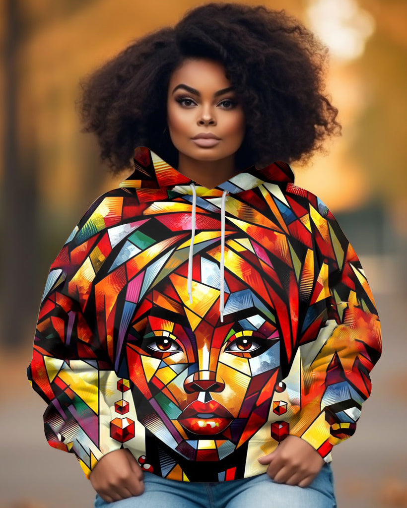 Colorful Black Women Cubism Art Long-sleeved Hoodie