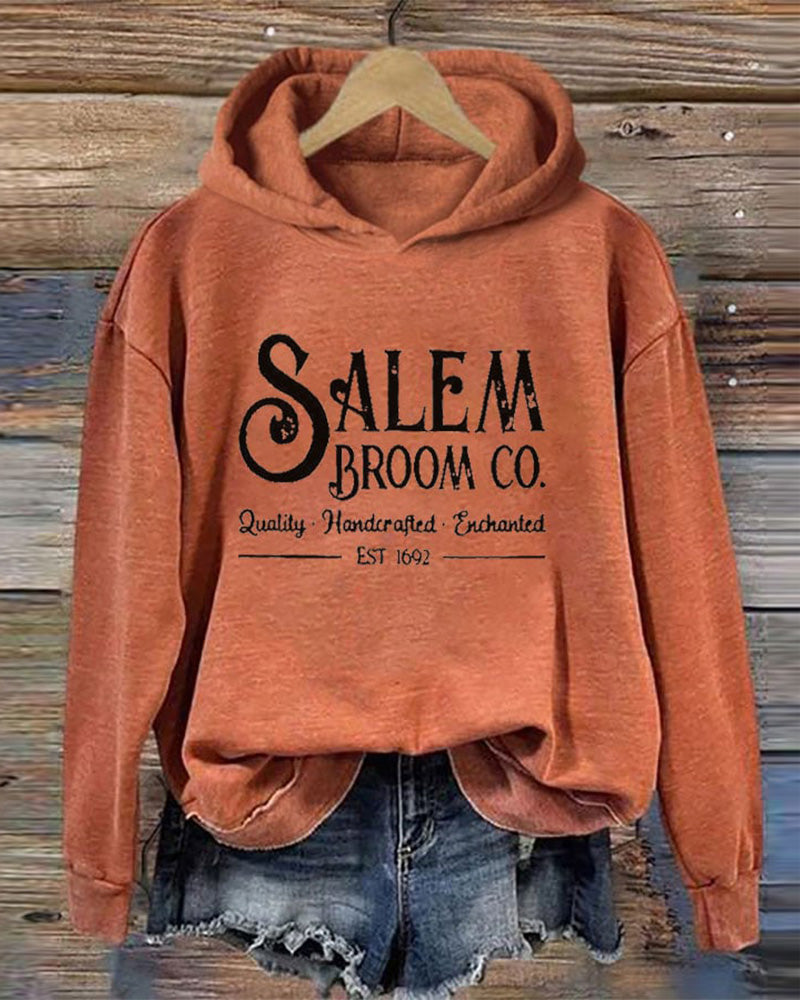 Women's Salem Broom Co Quality Handcrafted Enchanted Est 1692 Printed Hoodie