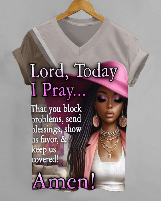 Lord Today I Pray V-neck Short Sleeve Tshirt