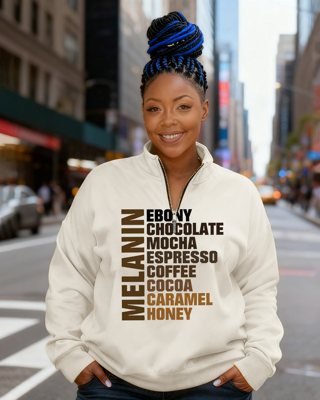 Nubian Melanin Black Girl Stand Collar Zip Up Long Sleeve Sweatshirt