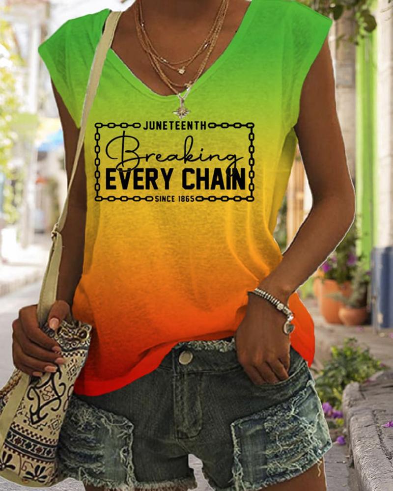 Women's Breaking Every Chain Since1865 Juneteenth Gradient Print Sleeveless Tee