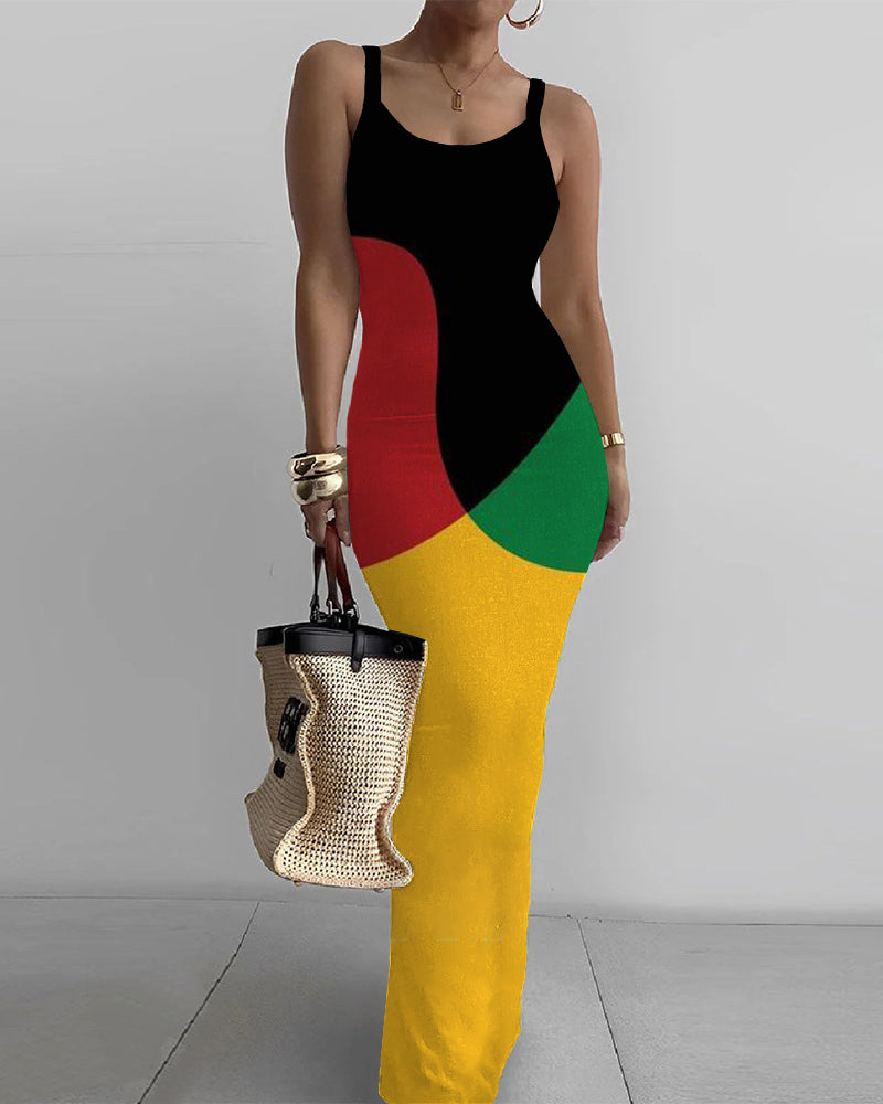 Juneteenth Free Color Blockt Bodycon Cami Dress