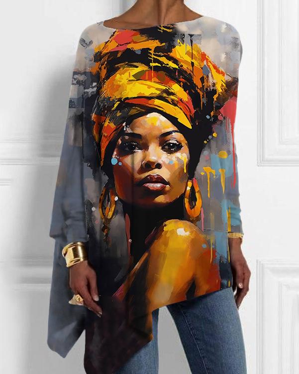 African Mama Art Oil Painting Irregular Top