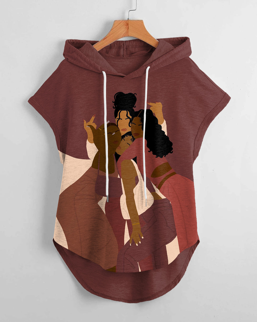 Black Sistas Design Drawstring Hooded Tee