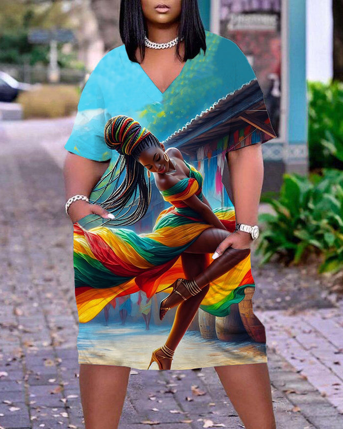 V-neck Reggae Dancing Girl A-line Dress