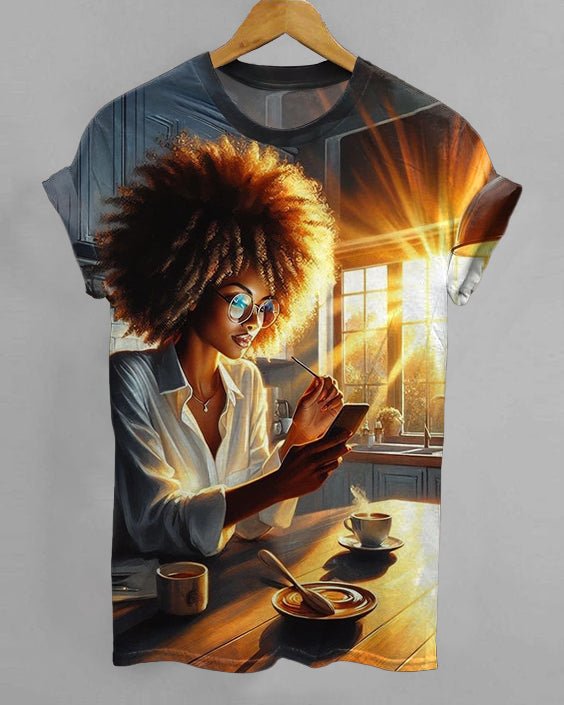 Sunrise Curly Girl Crew Neck Short Sleeve T-shirt