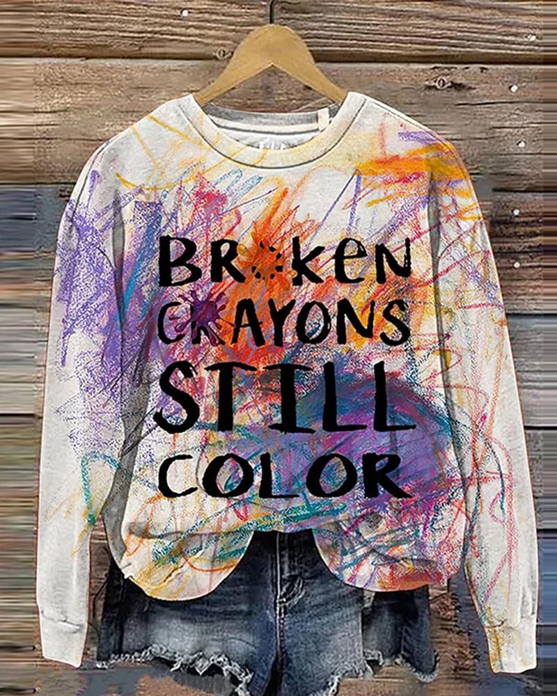 Comstylish Broken Crayons Still Color Round Neck Long Sleeve Sweatshirt