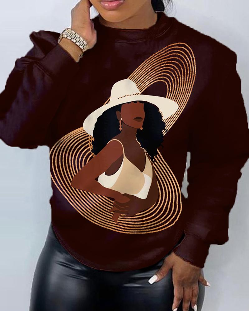 Art Black Girl Printed Casual Women's Crew Neck Sweatshirt