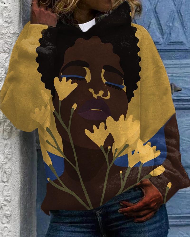 Artistic Personality Black Girl Printed Hoodie