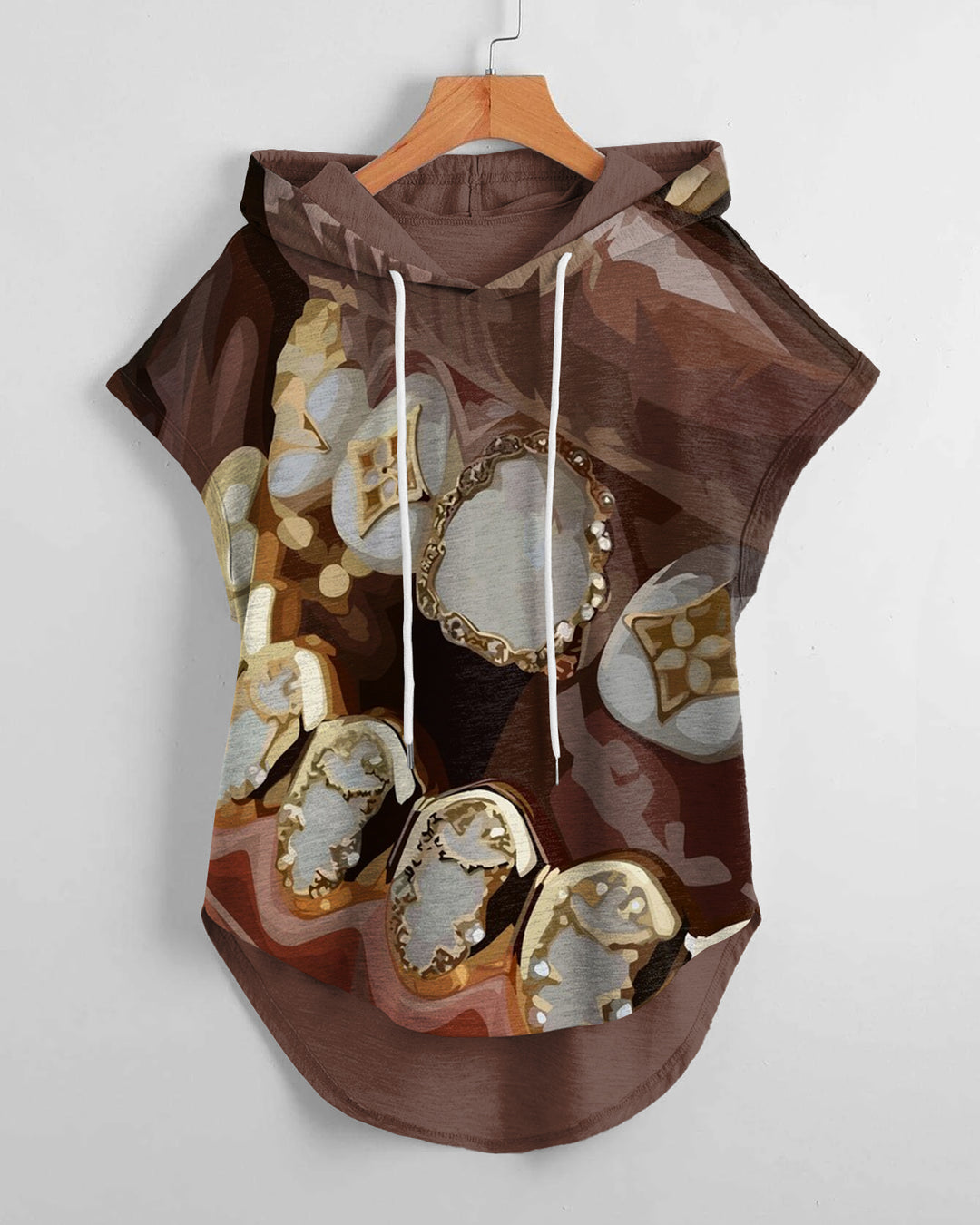 Fashion Art Rock Teeth Drawstring Hooded Tee