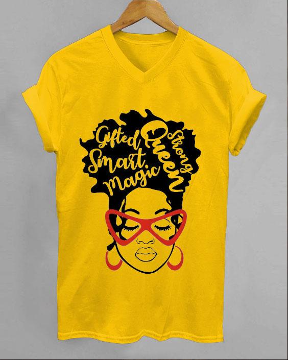 Black Woman In Glasses V-neck Short Sleeve Tshirt