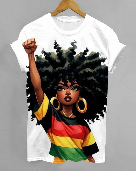 Afro Girl Power Crew Neck Short Sleeve T-shirt