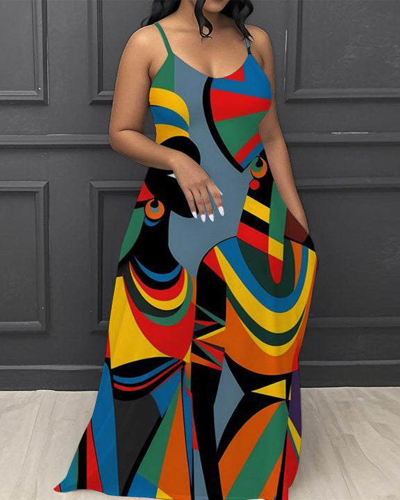 Ethnic Prints V-Neck Pocket Cami Dress