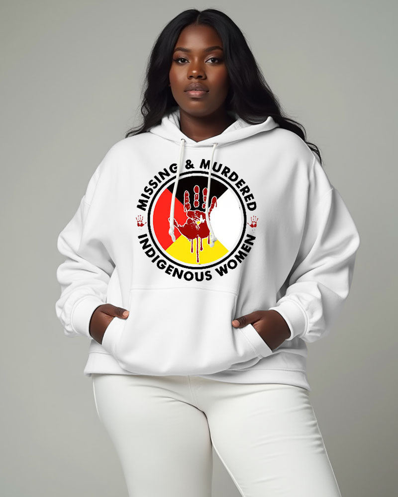 Women's Native American Heritage Month Missing Murdered Indigenous Women Printed Pocket Long Sleeve Hoodie
