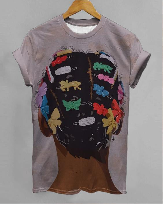 Black Dreadlocks Girl Cute Retro Personality Crewneck Ladies T-shirt
