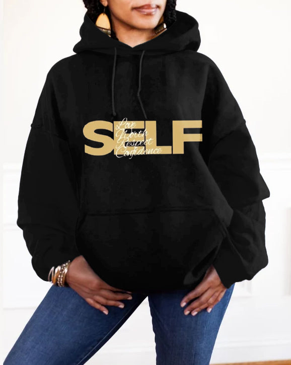 Self Love Self Confidence Self Worth Letter Print Unisex Long-sleeved Hoodie