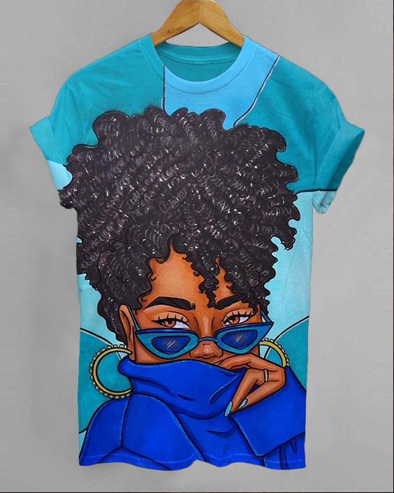 Sunglasses Afro Girl Unisex Short Sleeve Tshirt