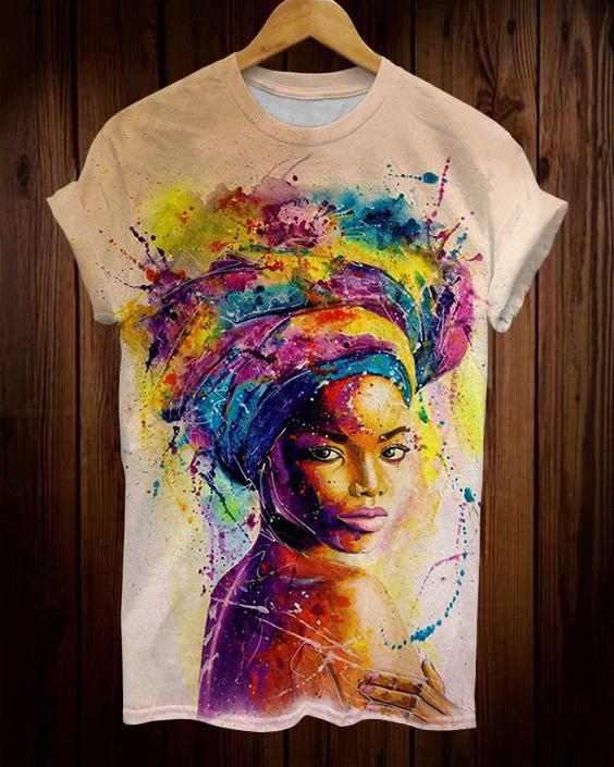 Hijab Color Girl Oil Painting Short Sleeve Tshirt