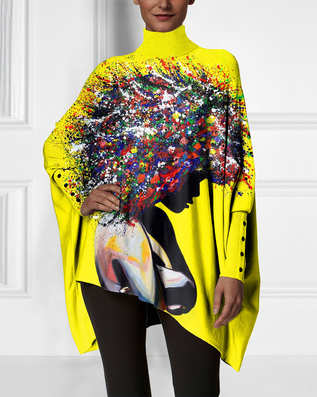 Oil Painting Afro Woman Irregular High Neck Top