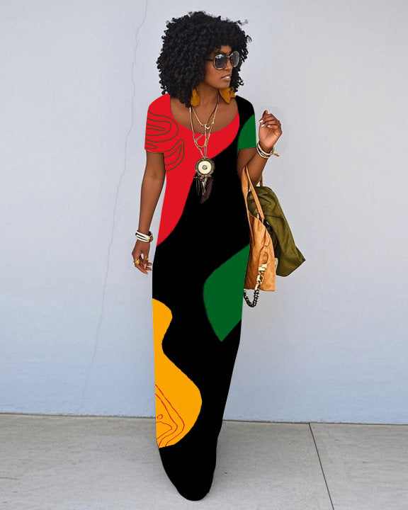 Juneteenth Chic Short Sleeve Crewneck Maxi Dress