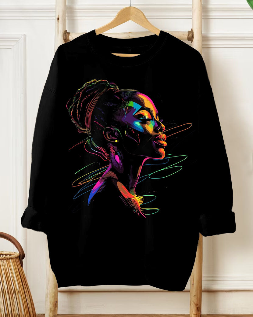 Fashionable Color Block Printed Casual Long Sleeve Sweatshirt