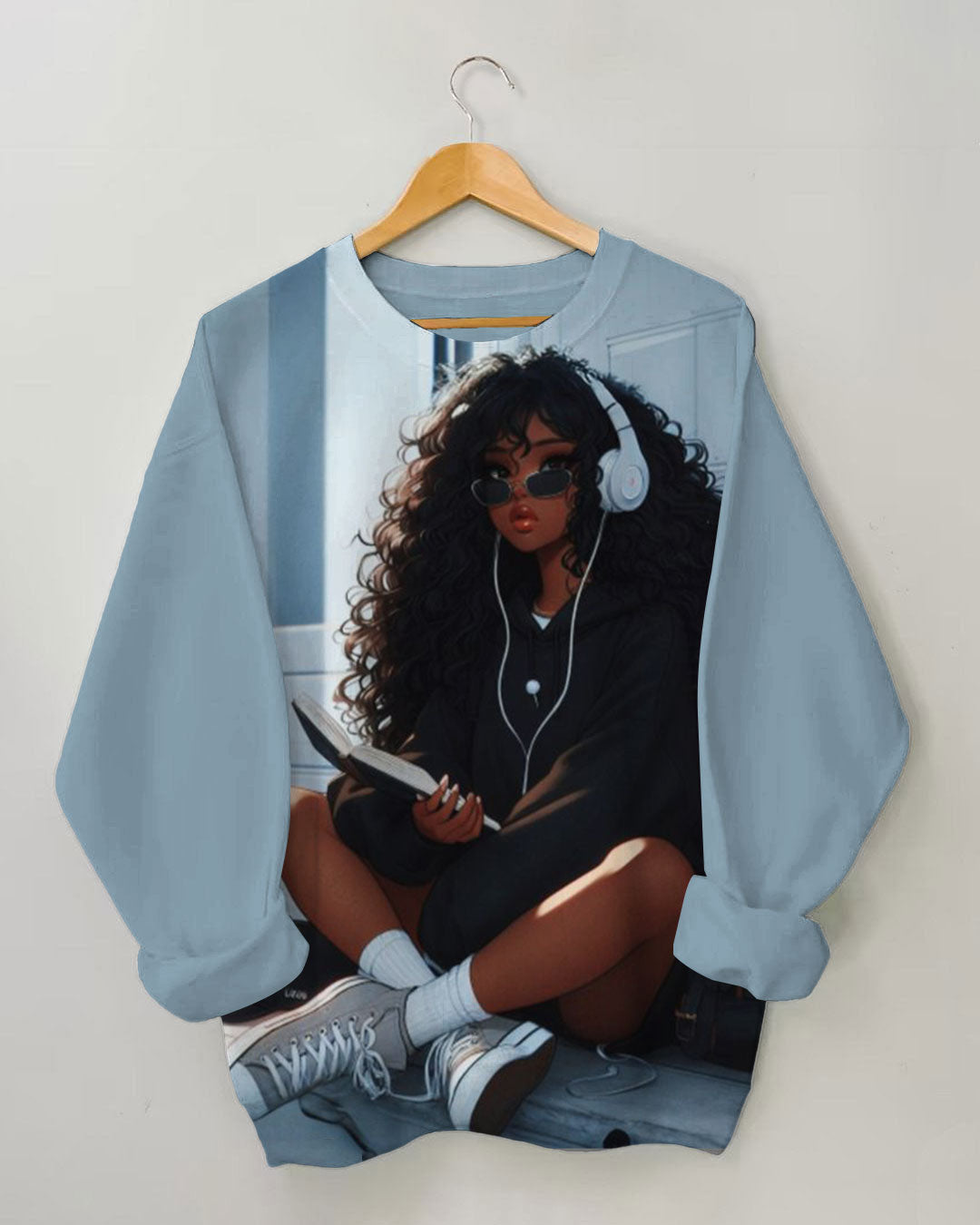 Women's Pretty Casual African girl Print Long-sleeve Sweatshirt