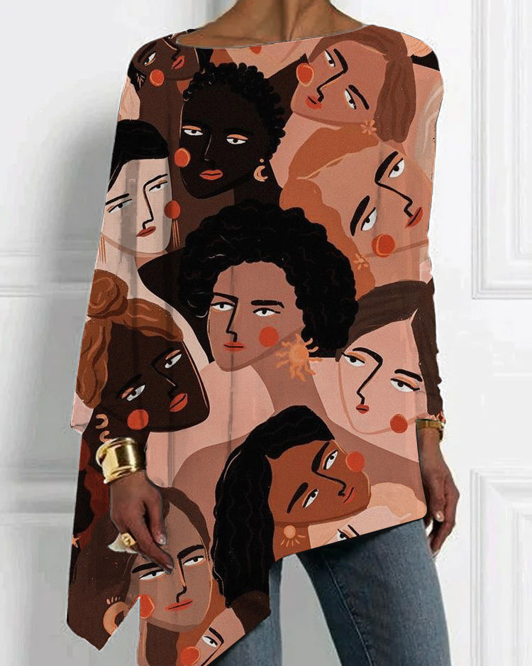 Artistic Cartoon Comic Print Irregular Hem Top