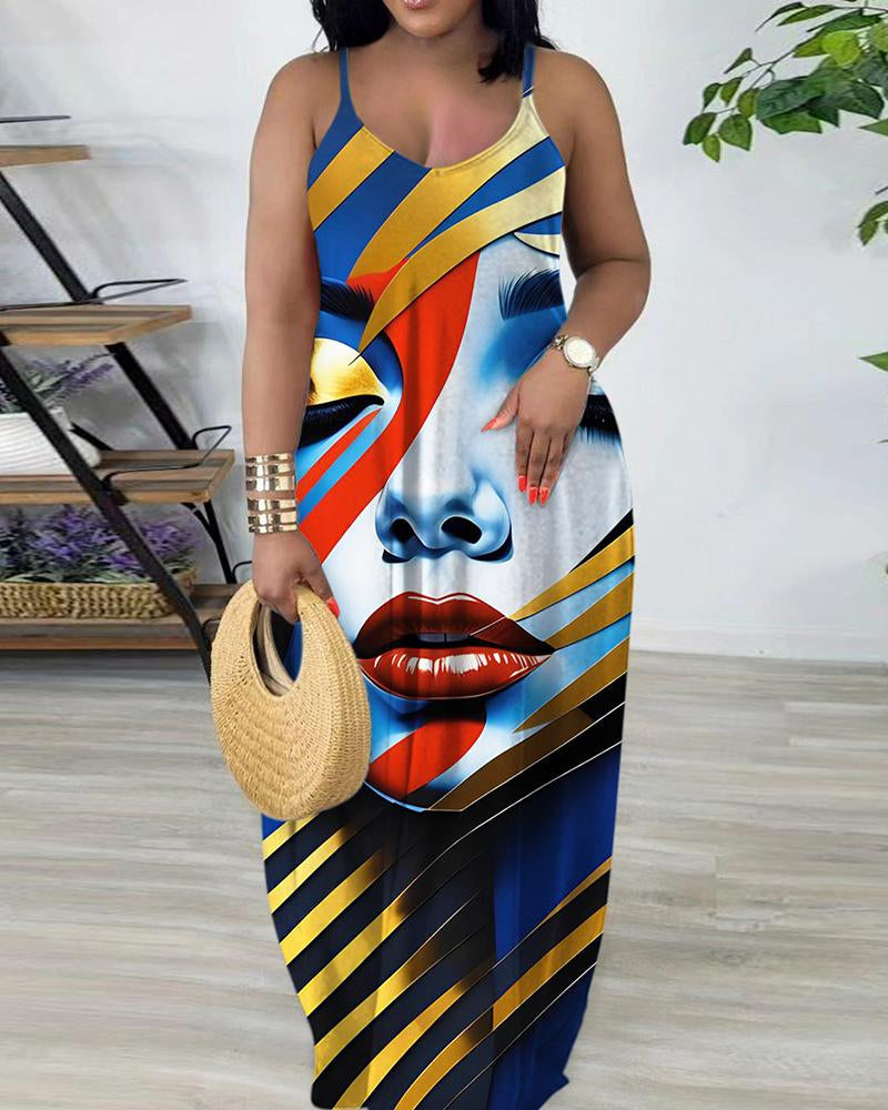 Black Personality Printed Camisole Dress