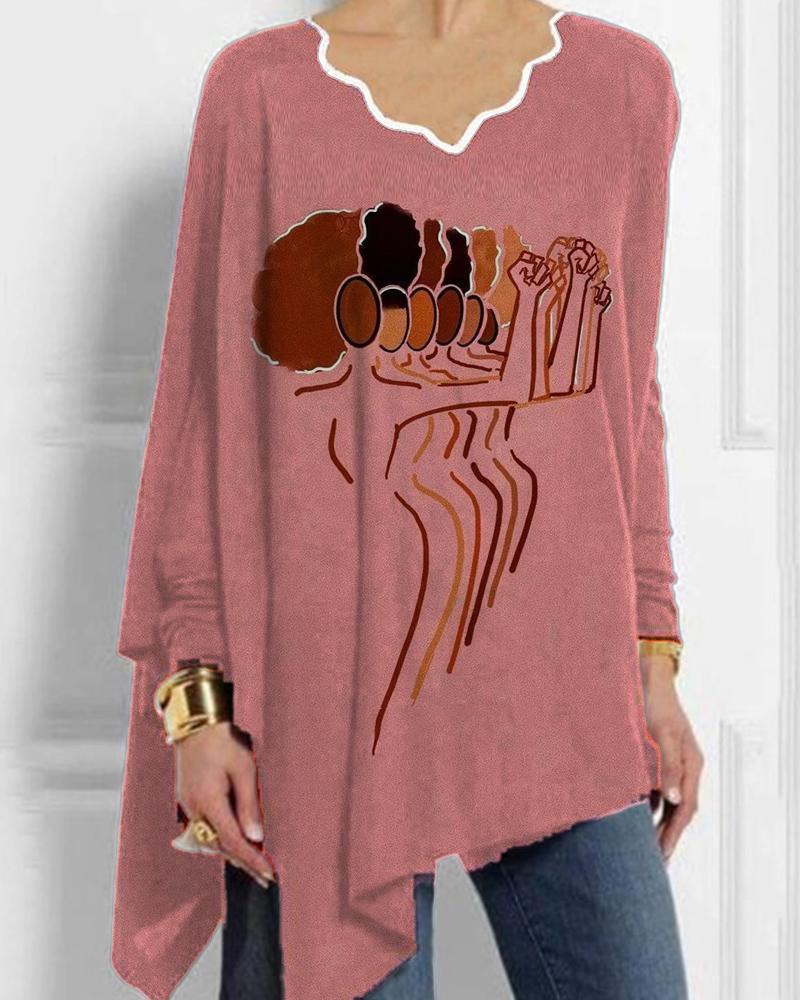 Art comic black character print irregular hem top