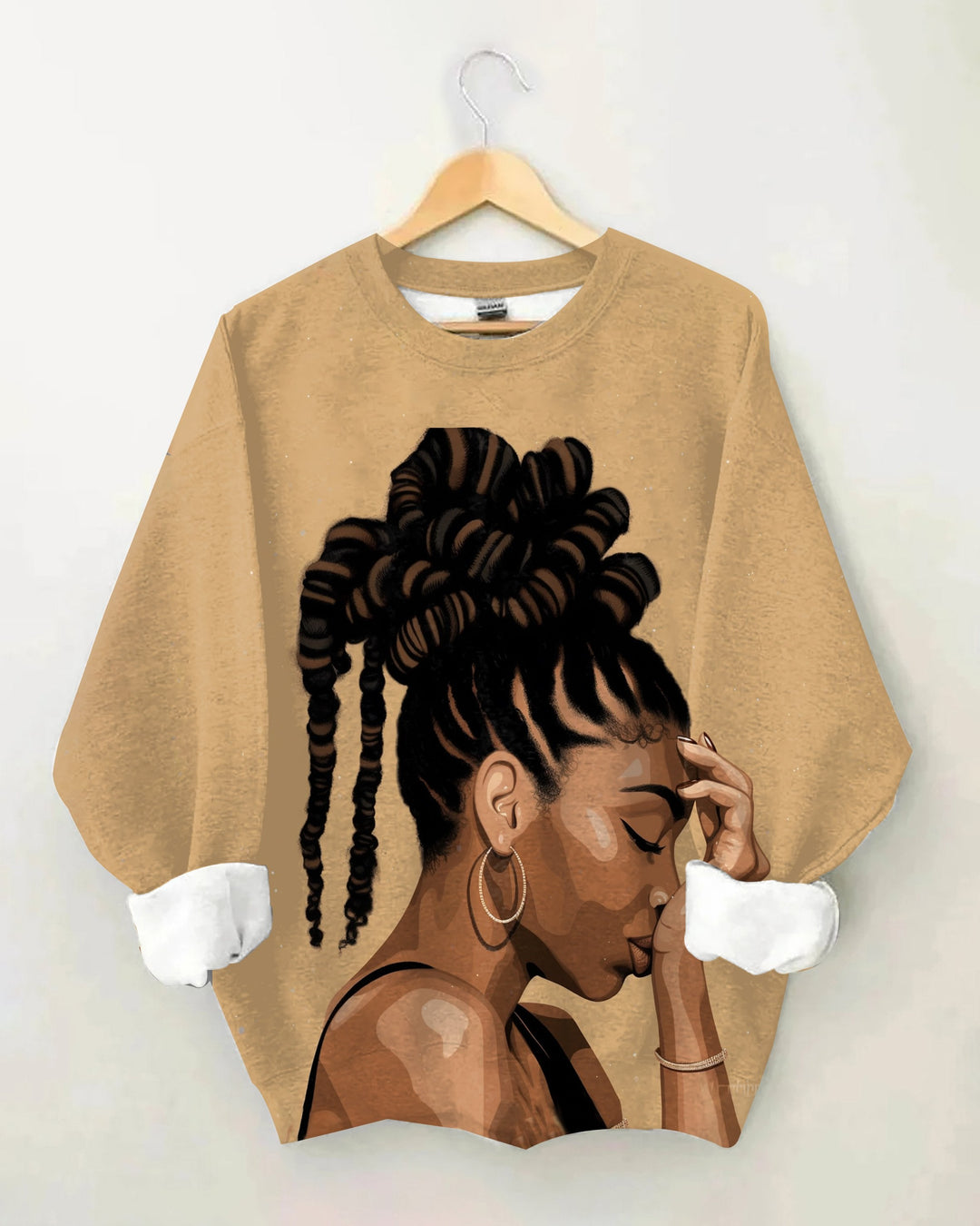 Golden Earrings for Curly Hair Women Long Sleeve Sweatshirt