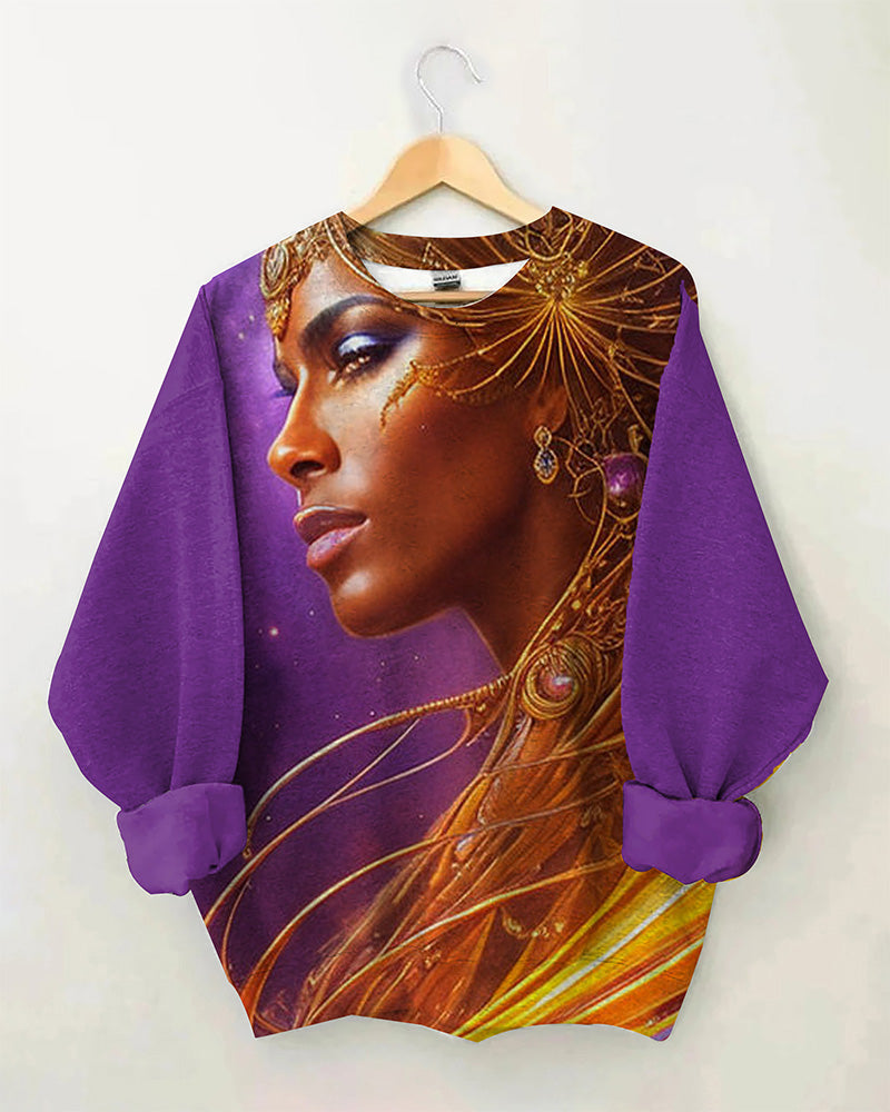Oil Painting Blonde Black Girl Crewneck Long Sleeve Sweatshirt