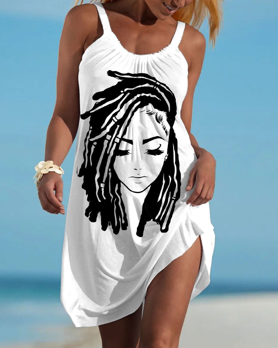 Curly Braid Girl Sleeveless Mini Dress