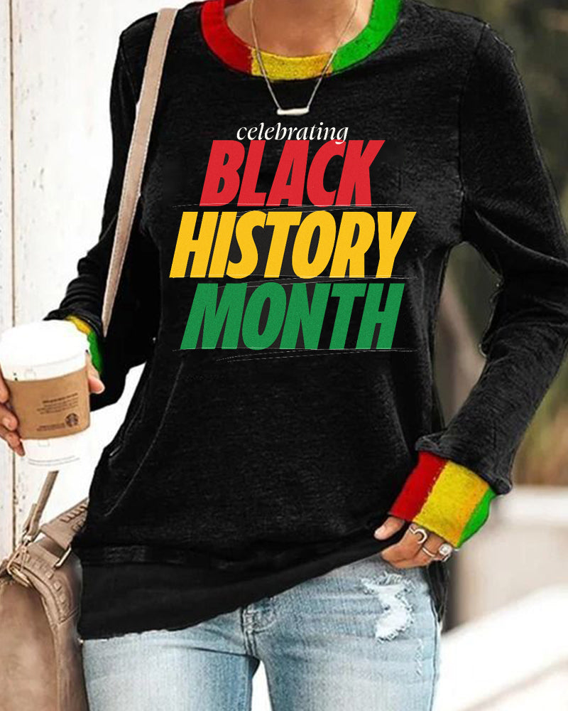 Black History Month Contrast Lettering Women's Crew Neck Top