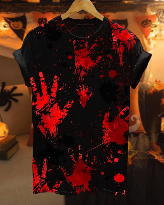 Halloween Bloody Palm Crew Neck Short Sleeve Tshirt