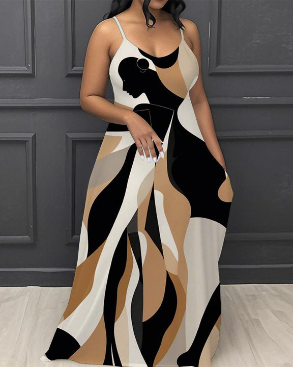 African Abstract Art V-Neck Pocket Cami Dress