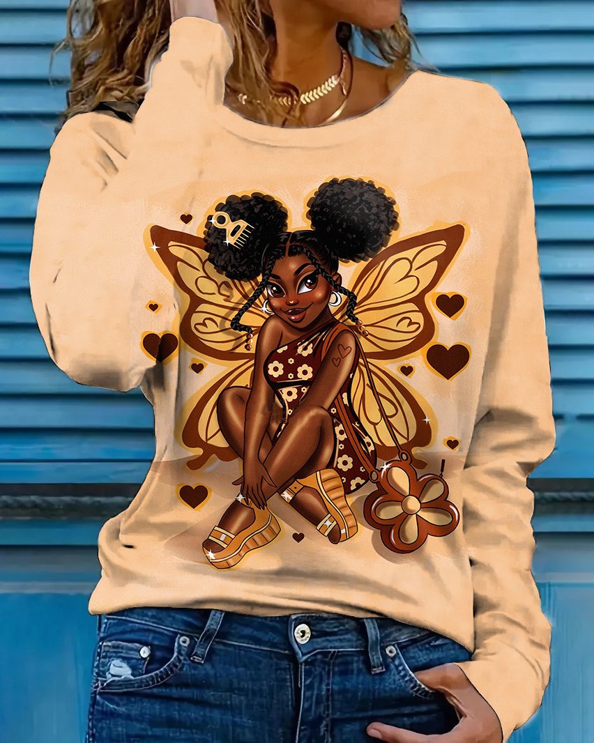 Butterfly Angel Brown Girl Long Sleeve T-shirt