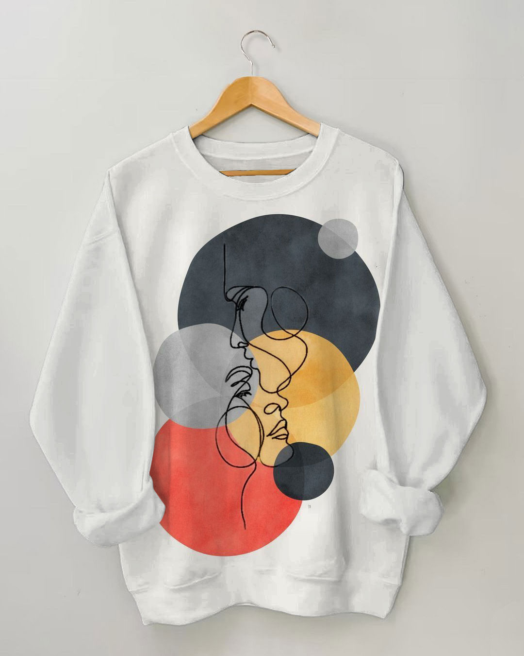 Women's Fashion Colorblock Abstract Line Print Long Sleeve Sweatshirt