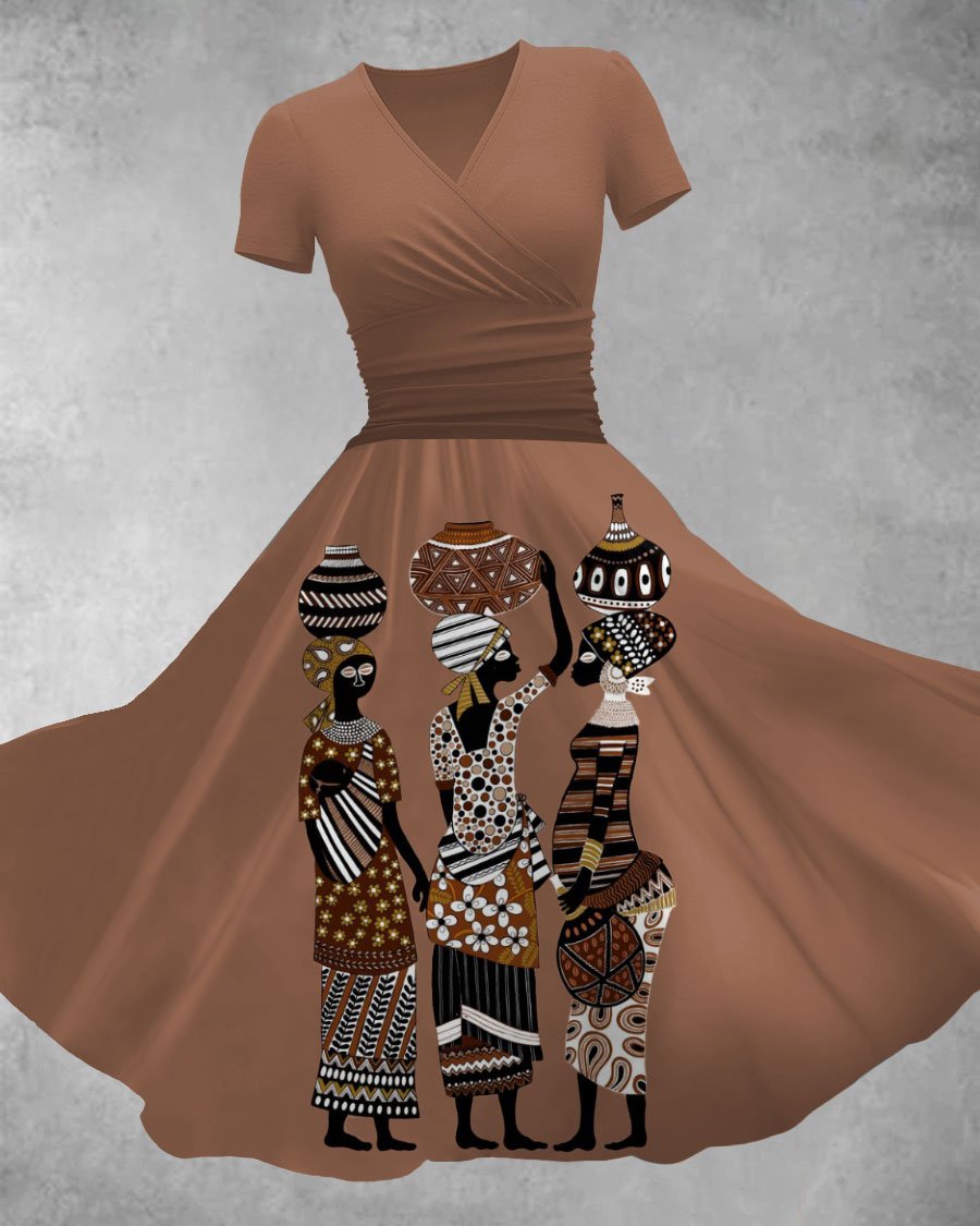 V Neck Inside African Art Casual Maxi Dress