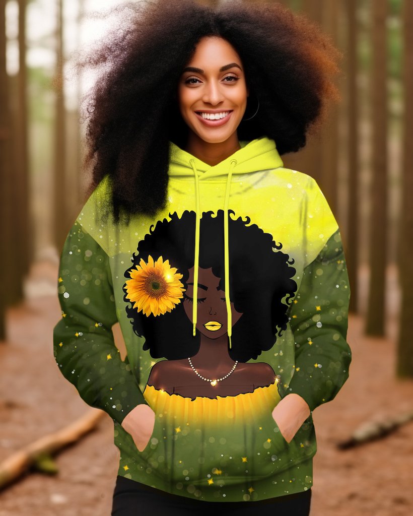 Starry Sky Afro Girl Long Sleeves Hoodie