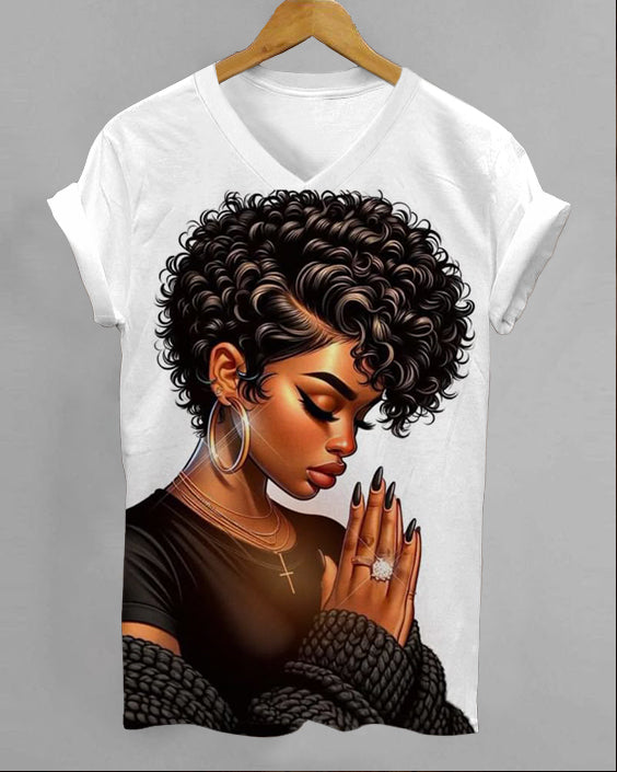 Sincere Prayer V-neck Short Sleeve Tshirt