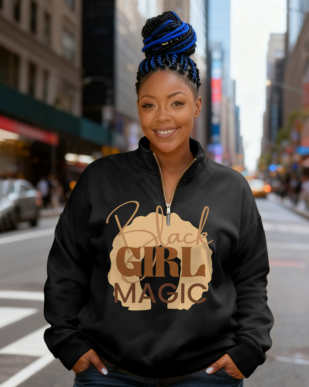 Black Girl Magic Stand Collar Zip Up Long Sleeve Sweatshirt