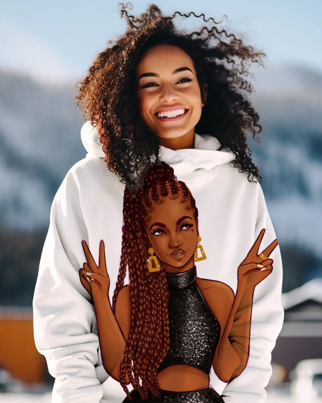 Party Brown Girl Long Sleeve Hoodie