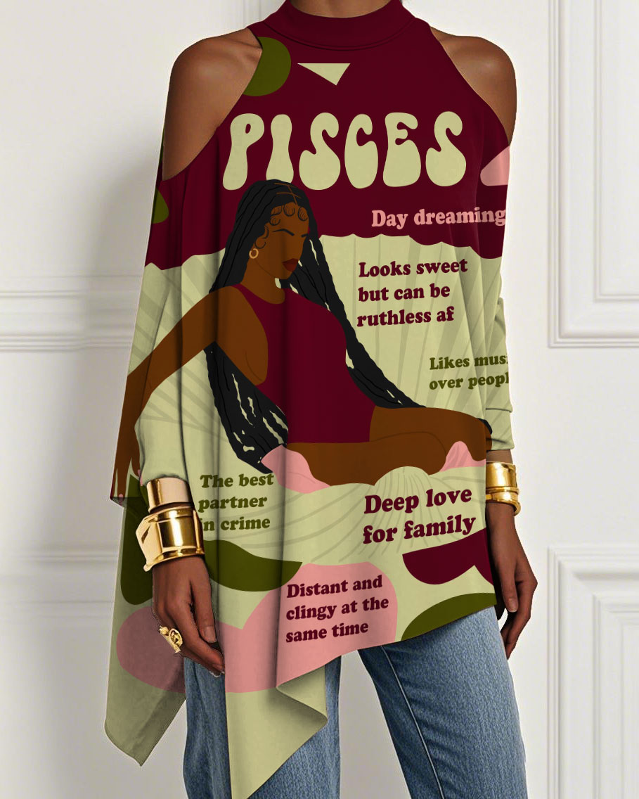 Pisces Girly Season Illustration Irregular Off-shoulder Top
