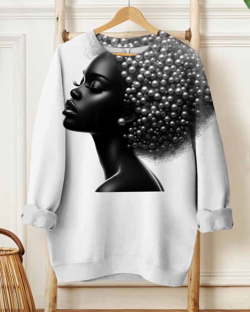 Black Woman with Pearls Long Sleeve Sweatshirt